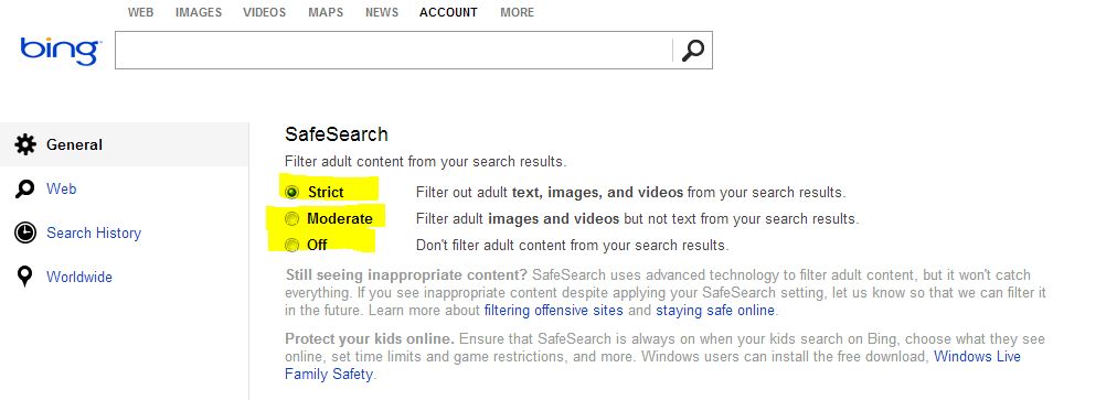 bing settings search history