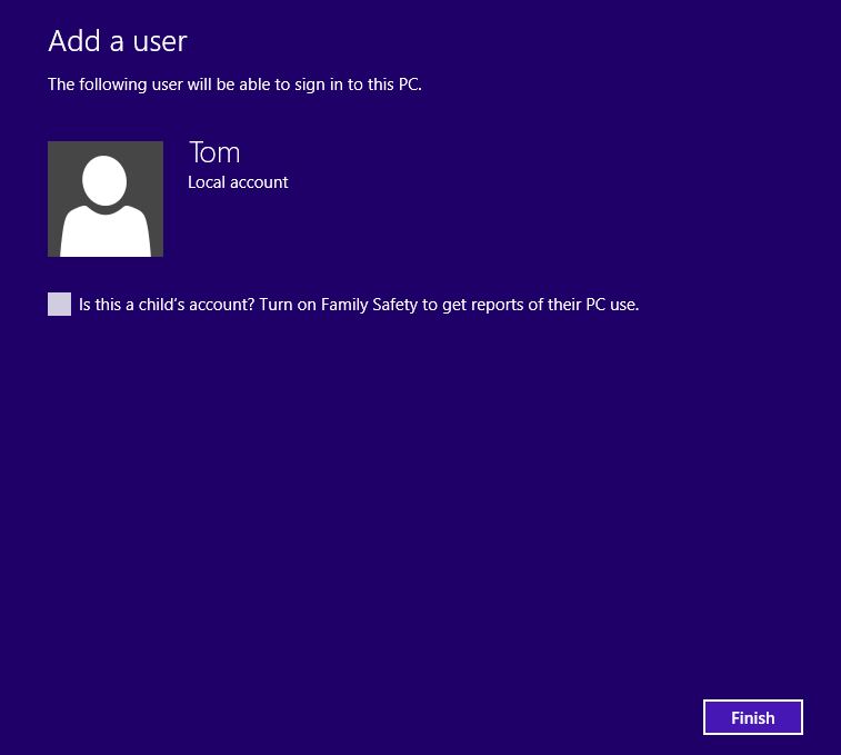 Screenshot of windows 8 account creation process.