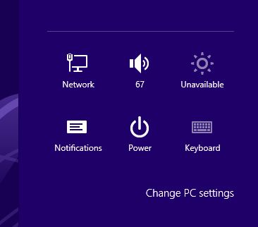Screenshot of the settings screen on windows 8