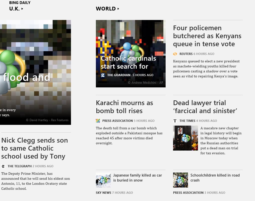Screenshot of the bing daily app with news selected.