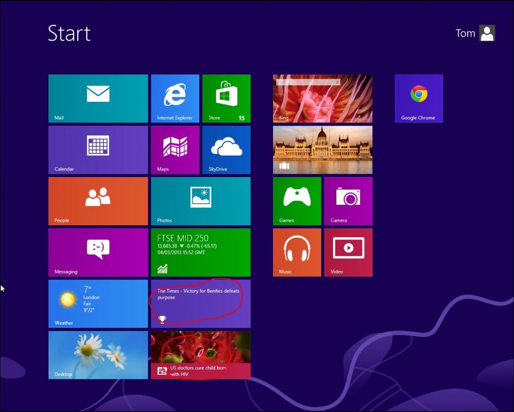 Screenshot of windows 8 metro UI