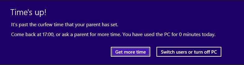 Screenshot of family safety message when trying to log on during curfew